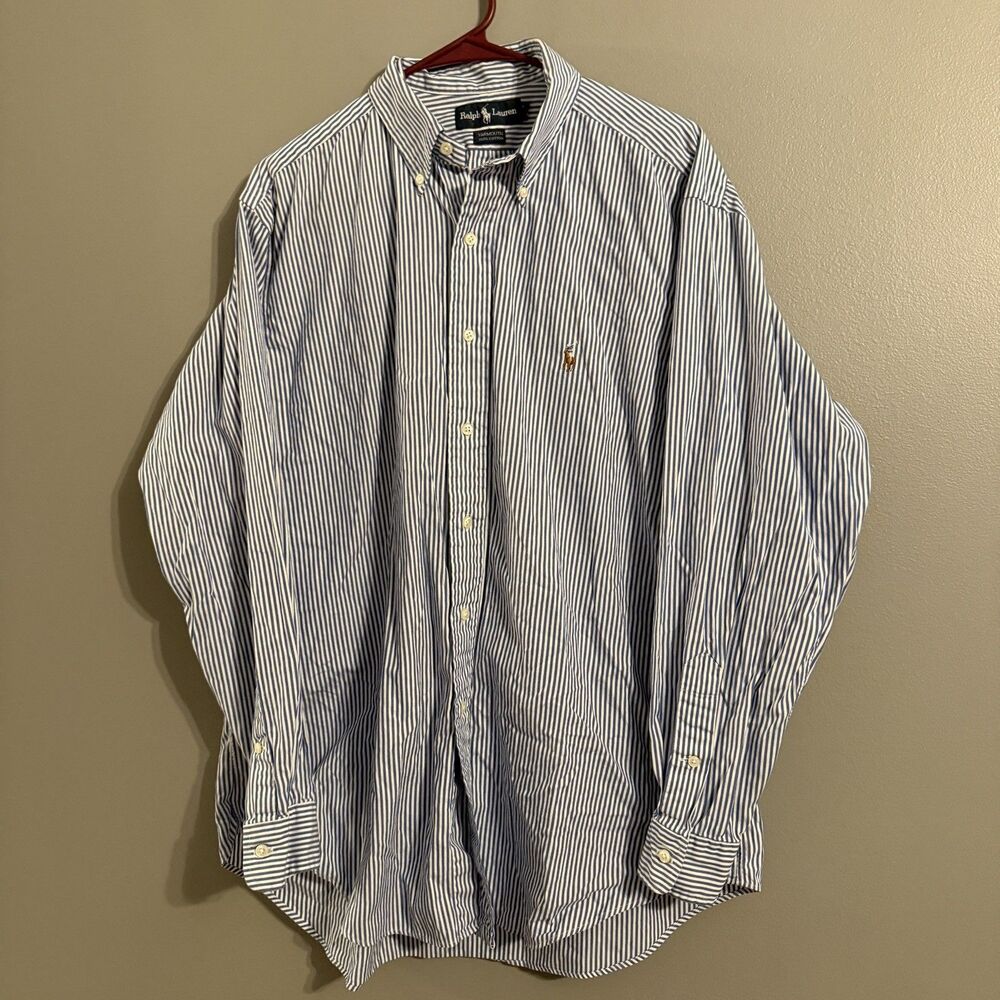 Polo Ralph Lauren Yarmouth Blue White Button Down Shirt Mens 16 1/2 35 Career